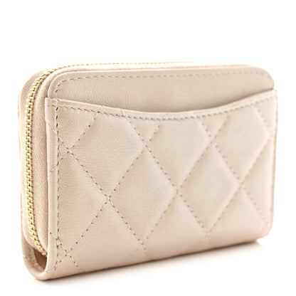 Chanel Iridescent Calfskin Quilted Zip Coin Purse Wallet Beige 3 of 8