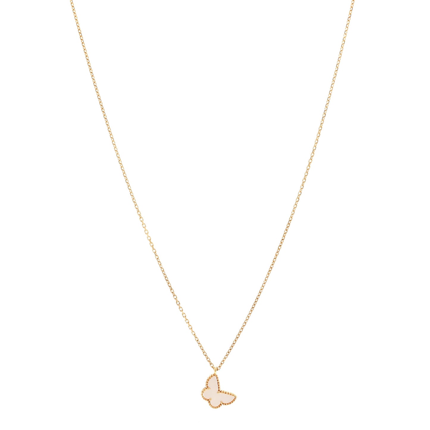 18K Yellow Gold Mother of Pearl Sweet Alhambra Butterfly Pendant Necklace