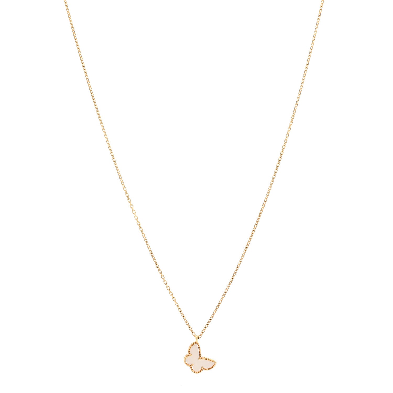Van Cleef & Arpels 18K Yellow Gold Mother of Pearl Sweet Alhambra Butterfly Pendant Necklace 1 of 6