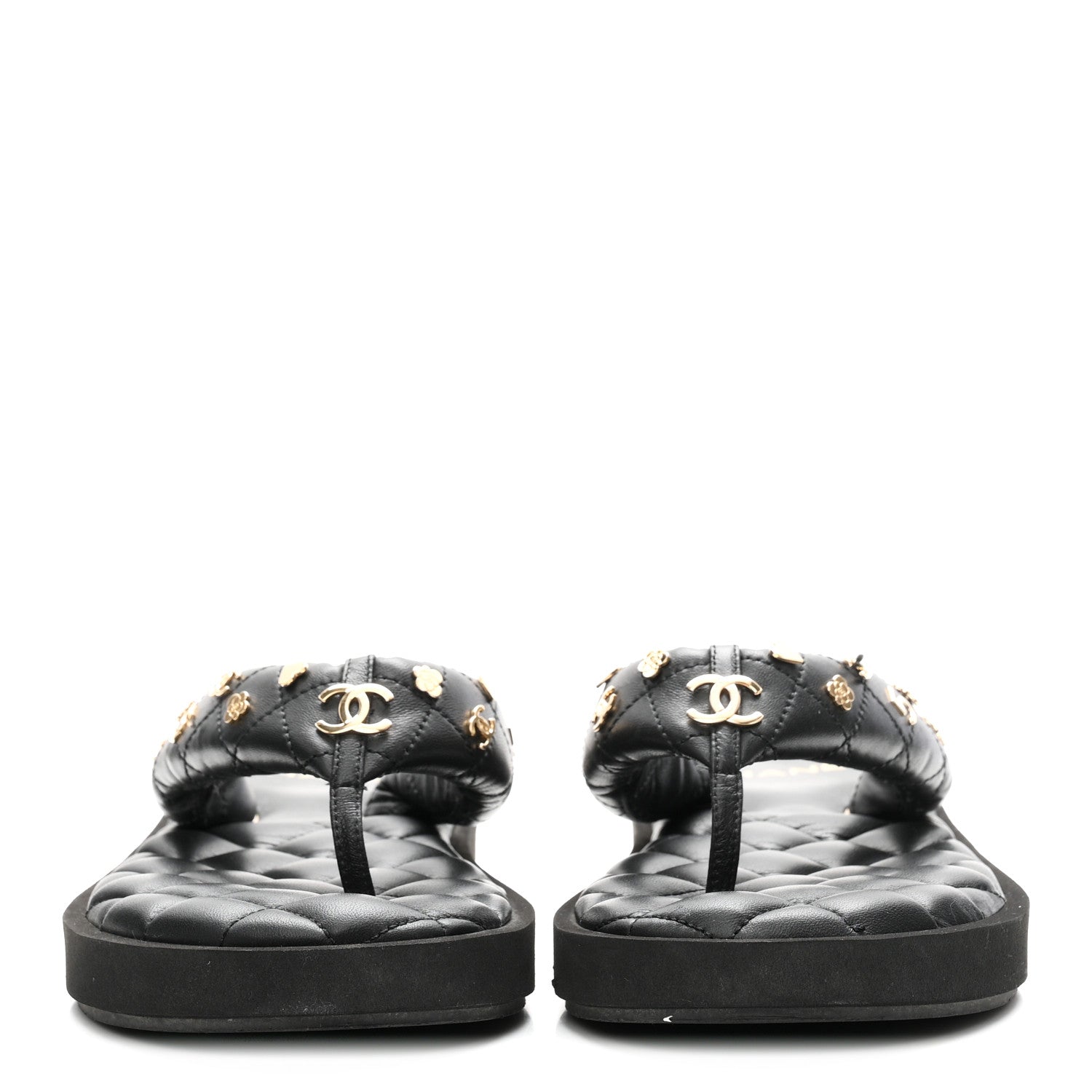 Chanel Lambskin Quilted Padded Charms Thong Sandals 41 Black 3 of 9