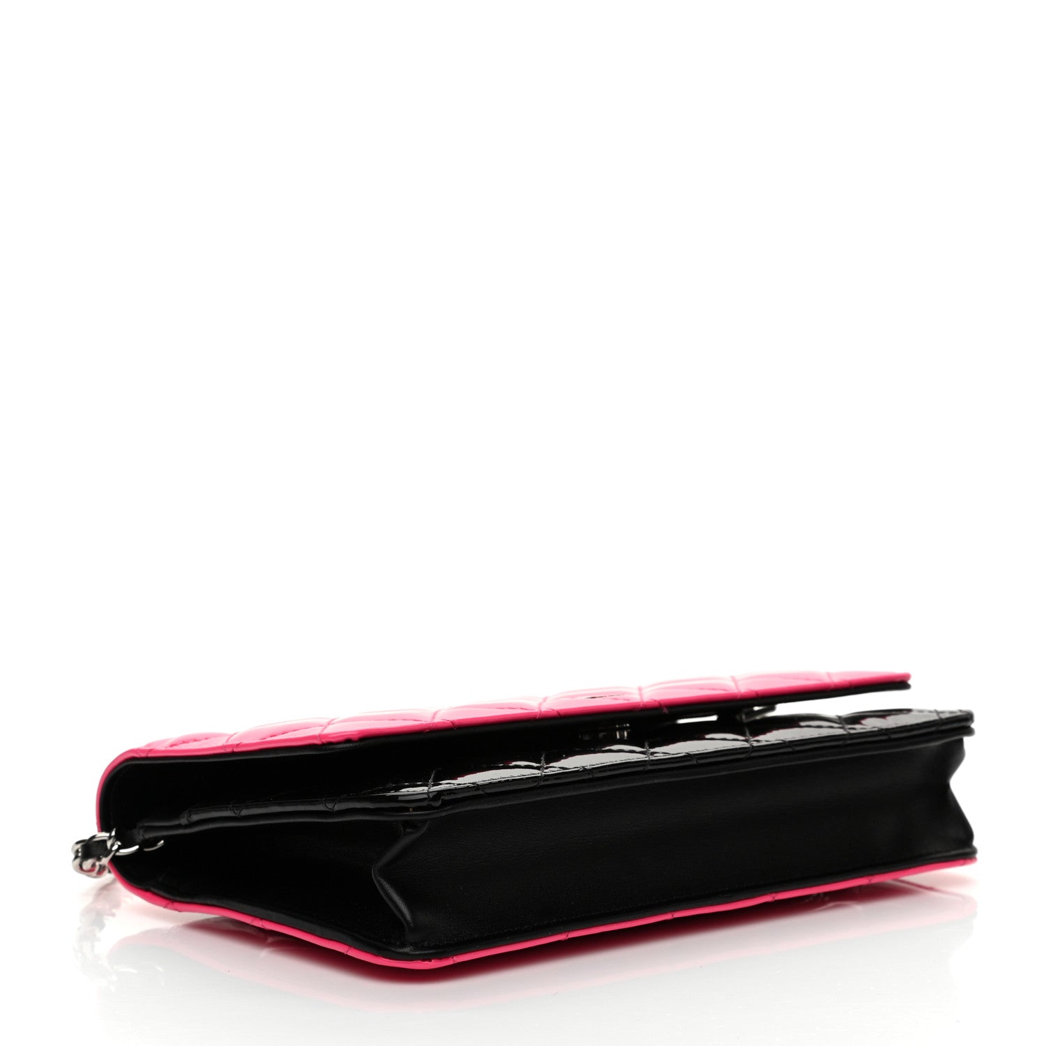 Chanel Patent Quilted Bi-Color Wallet On Chain WOC Pink Black 3 of 9