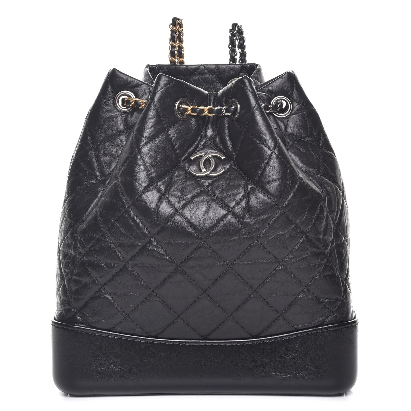 Aged Calfskin Quilted Gabrielle Backpack Black