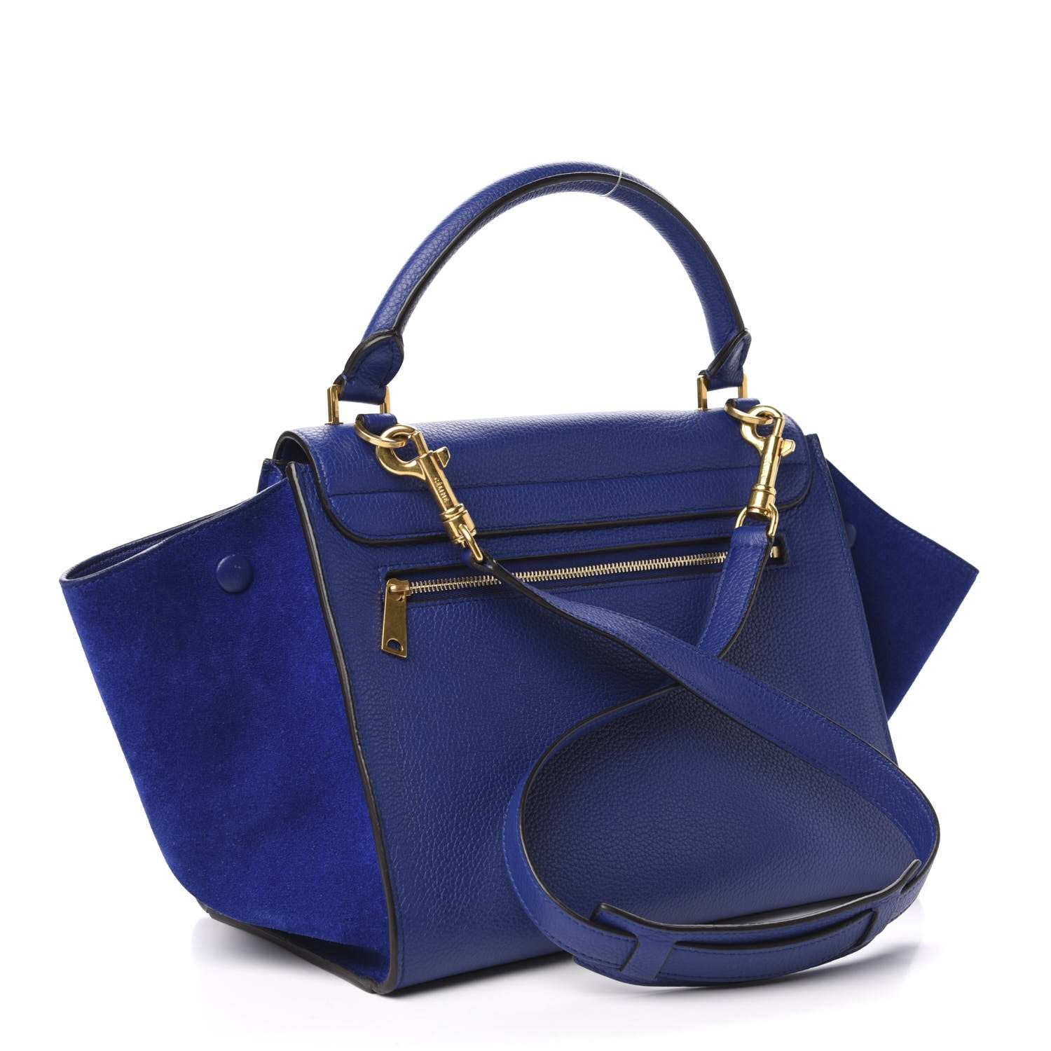 Celine Drummed Calfskin Suede Small Trapeze Indigo 3 of 11