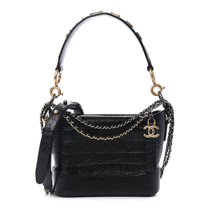 Chanel Calfskin Crocodile Embossed Small Gabrielle Cocodile Hobo Black 1 of 10
