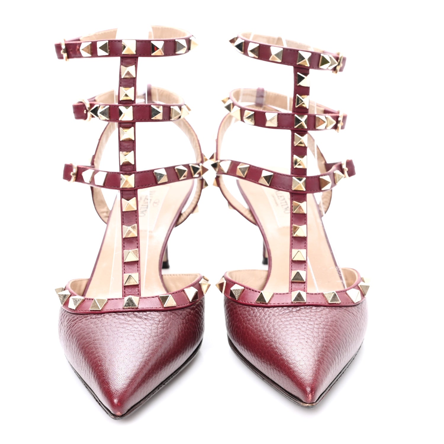 Valentino Garavani Pebbled Calfskin Rockstud Ankle Strap 65mm Pumps 36 Rubino 3 of 9