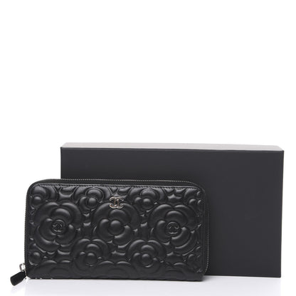 Chanel Lambskin Camellia Embossed Large Zip Around Gusset Wallet Black 11 of 11