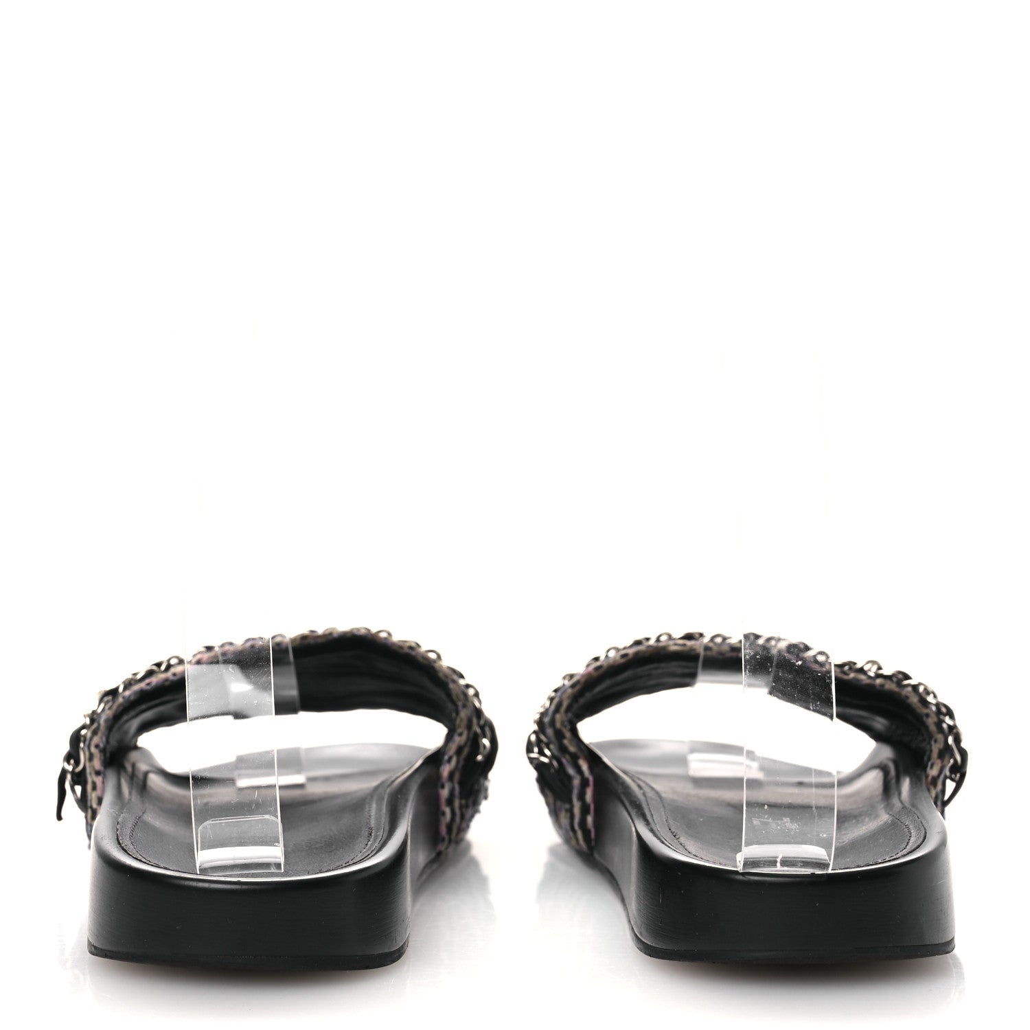 Chanel Tweed Lambskin Chain Flat Sandals 36 Black Multicolor 6 of 15