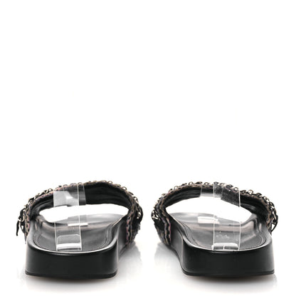 Chanel Tweed Lambskin Chain Flat Sandals 36 Black Multicolor 6 of 15