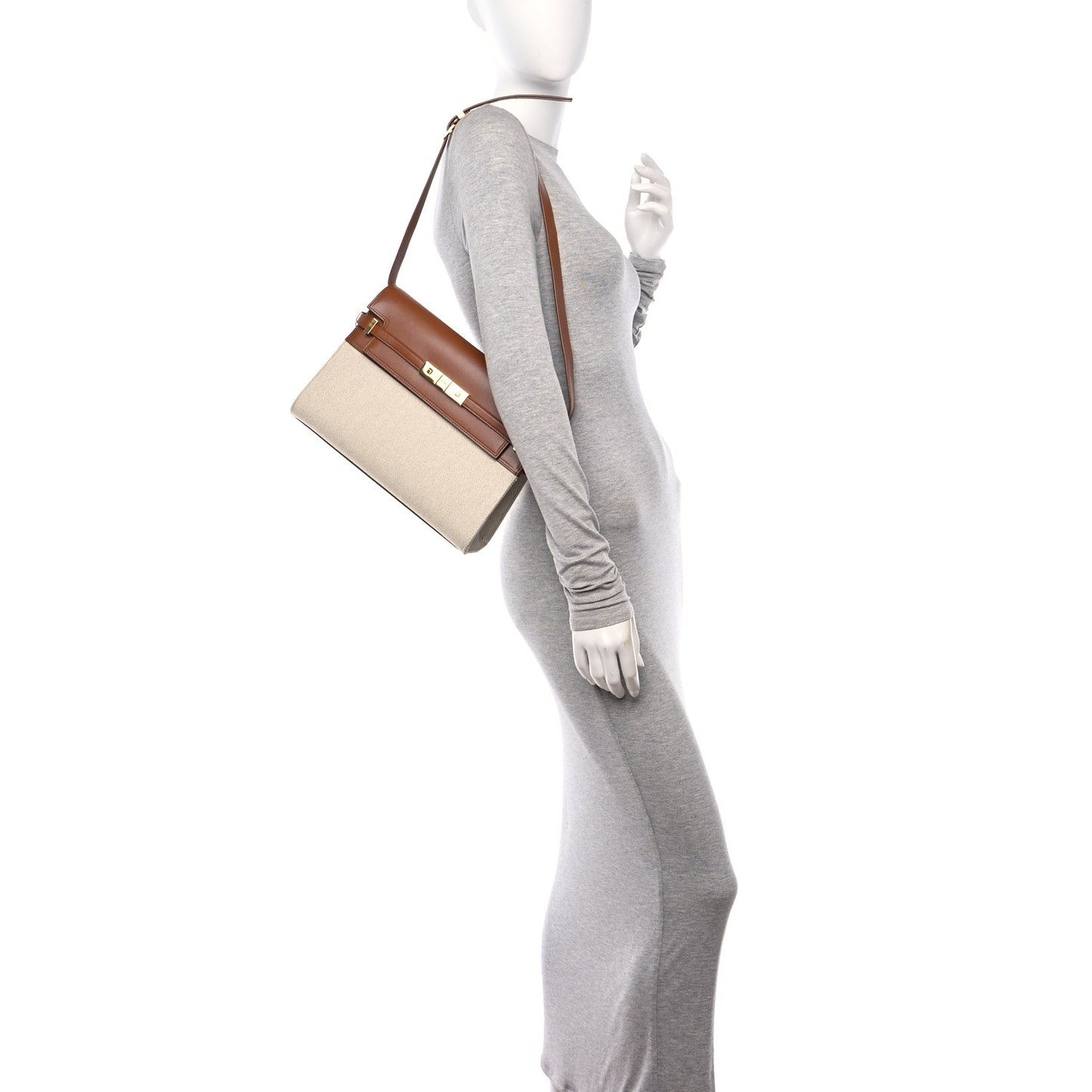 Canvas Calfskin Manhattan Shoulder Bag Natural Brick