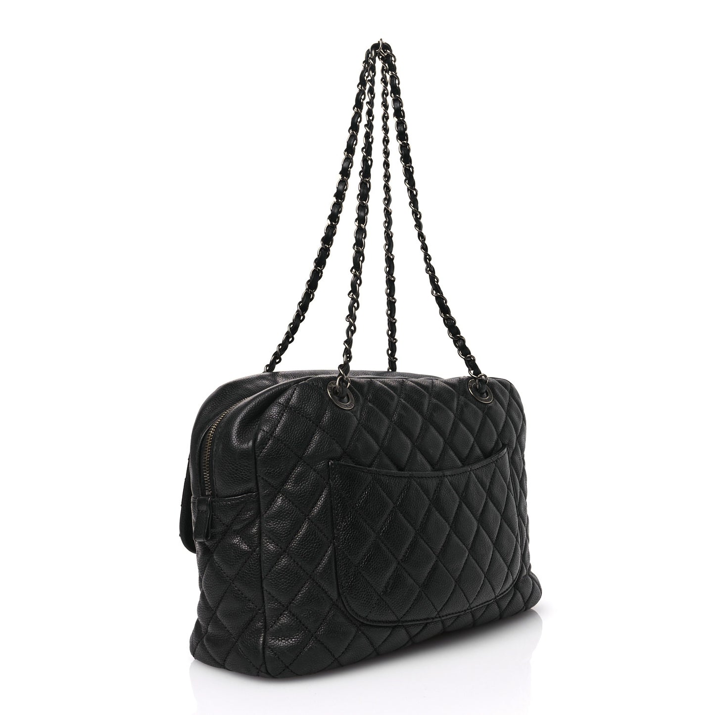 Caviar Quilted Travel Flap Tote Black