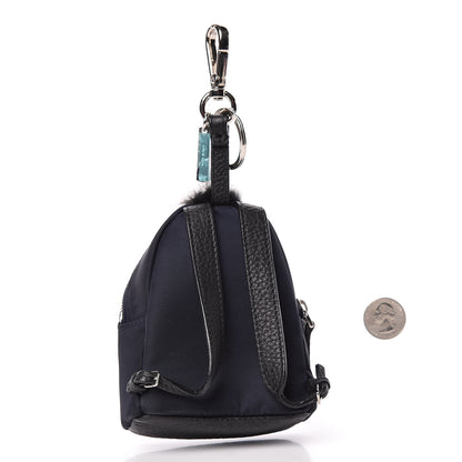 Fendi Nylon Cuoio Romano Nutria Fox Fur Monster Eyes Mini Backpack Charm Blue Black Multicolor 2 of 7