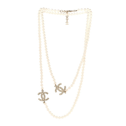 Chanel Pearl Baguette Crystal CC Long Necklace  Gold 3 of 5