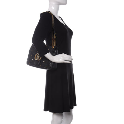 Gucci Calfskin Matelasse Studded Medium Pearly GG Marmont Shoulder Bag Black 2 of 10