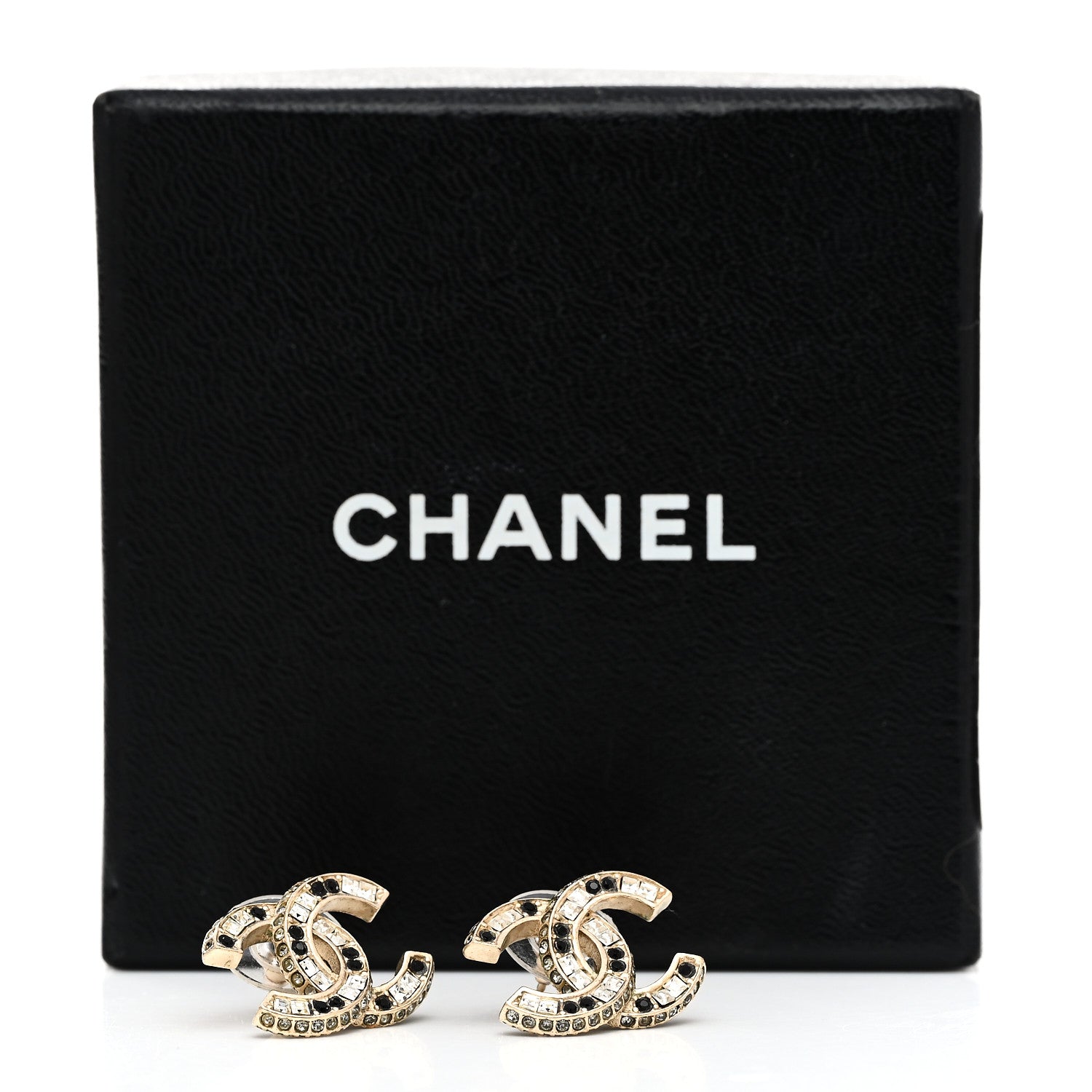 Chanel Baguette Crystal CC Earrings Gold Black 5 of 5