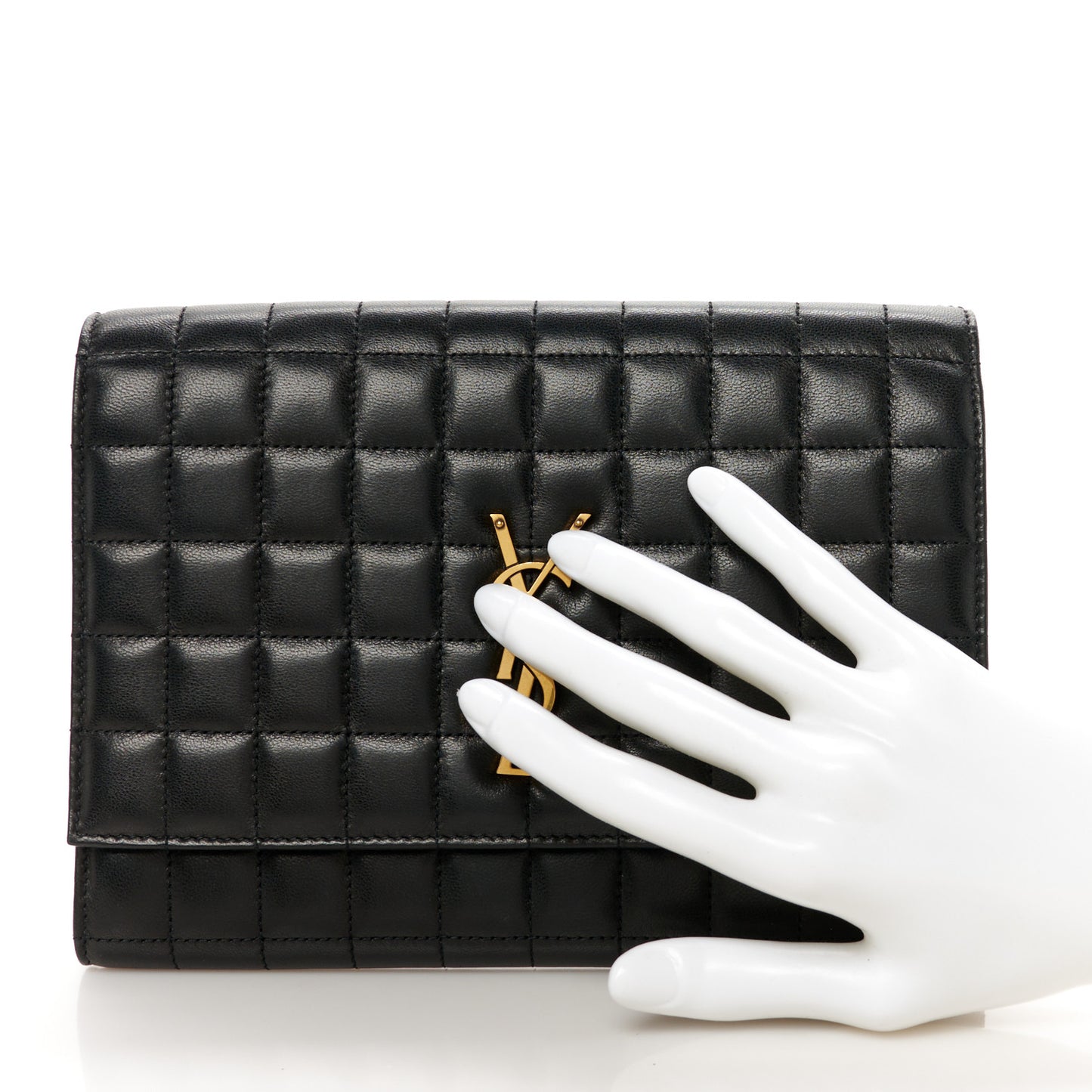 Lambskin Carre Quilted Cassandre Pouch Clutch Black