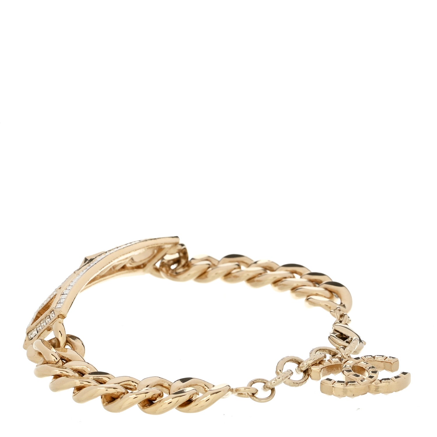 Chanel Crystal Chain Baguette Logo Star Bracelet Gold 3 of 5