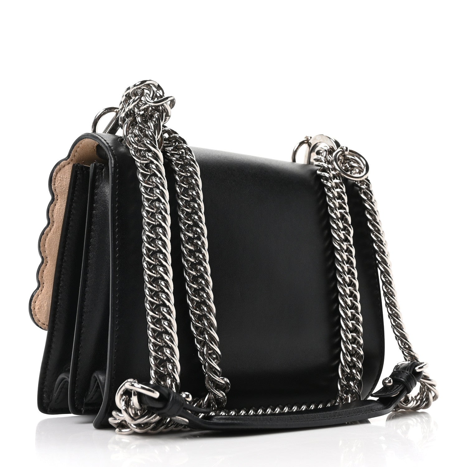 Fendi Vitello Liberty Pearl Scalloped Studded Small Kan I Shoulder Bag Black 4 of 19