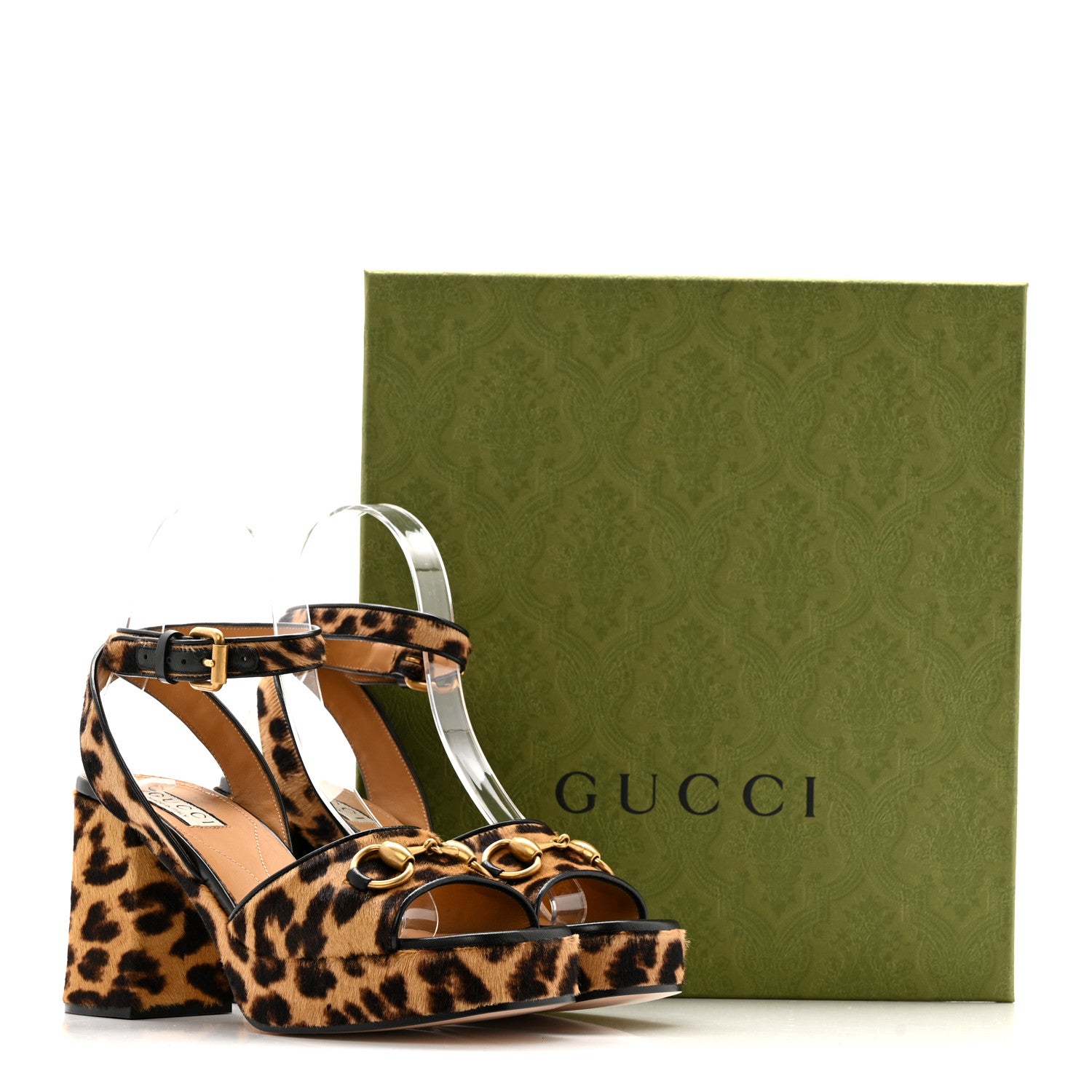 GUCCI ヒョウ柄 サンダル Gucci Calf Hair Leopard Print Horsebit 25/60mm Platform Sandals