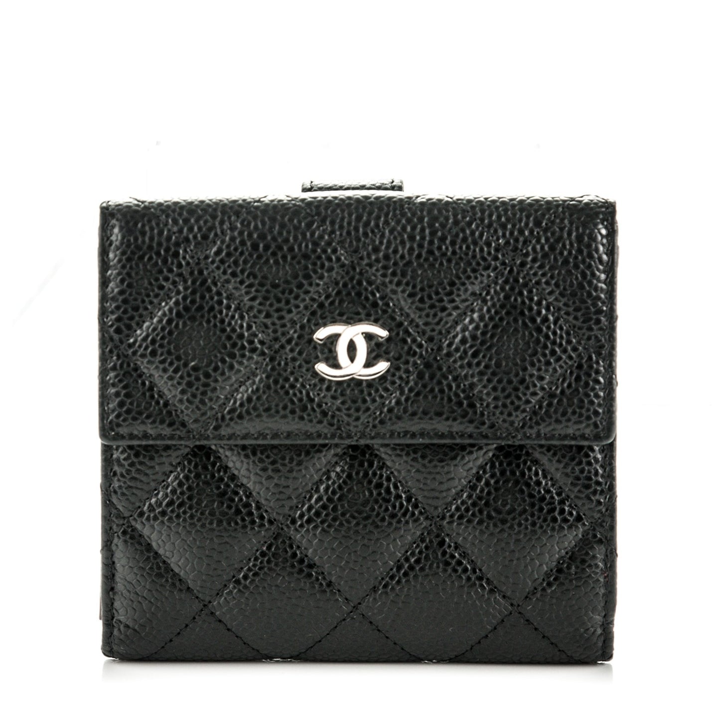 Caviar Quilted Compact French Flap Wallet Black