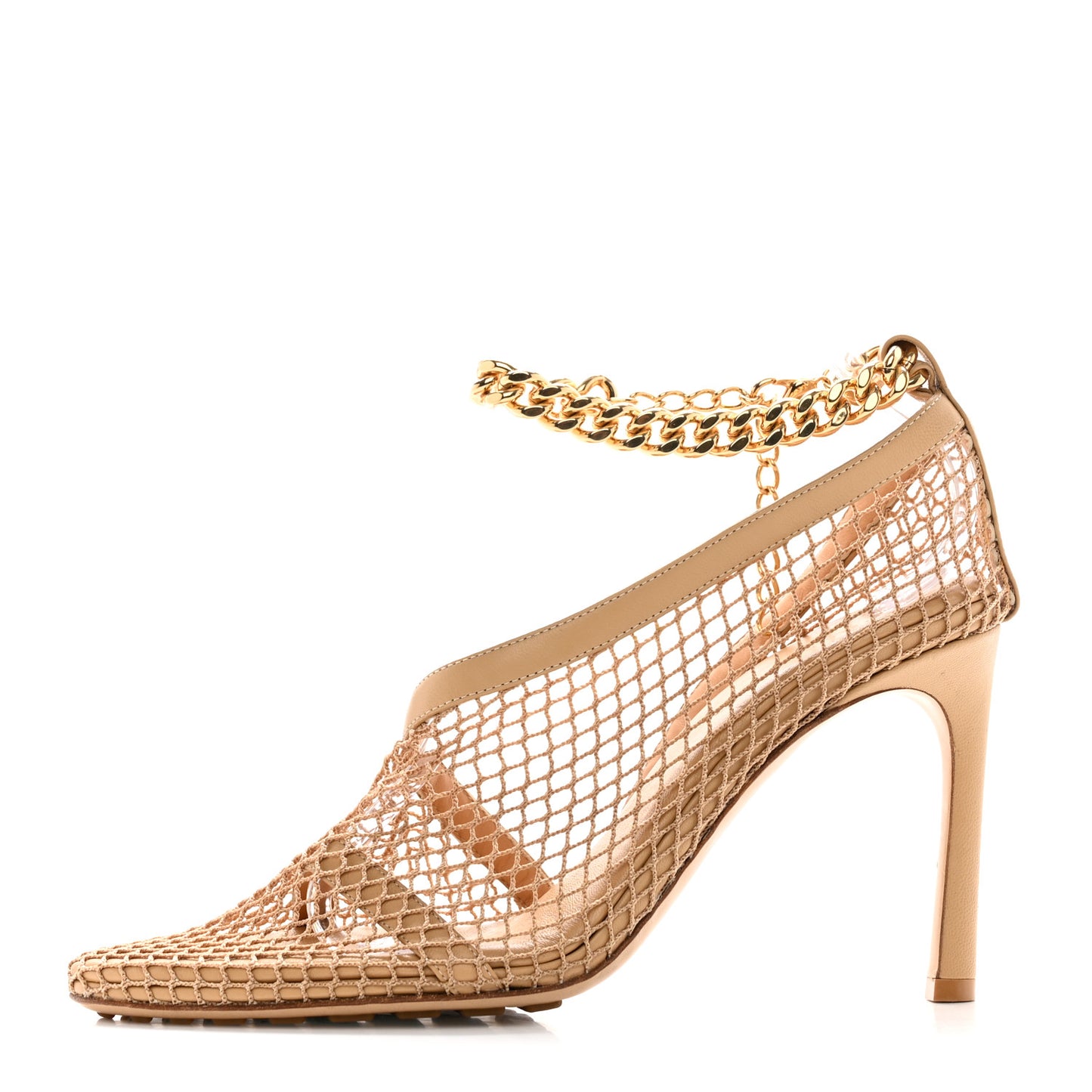 Mesh Nappa Chunky Chain Sandals 37 Beige Pony