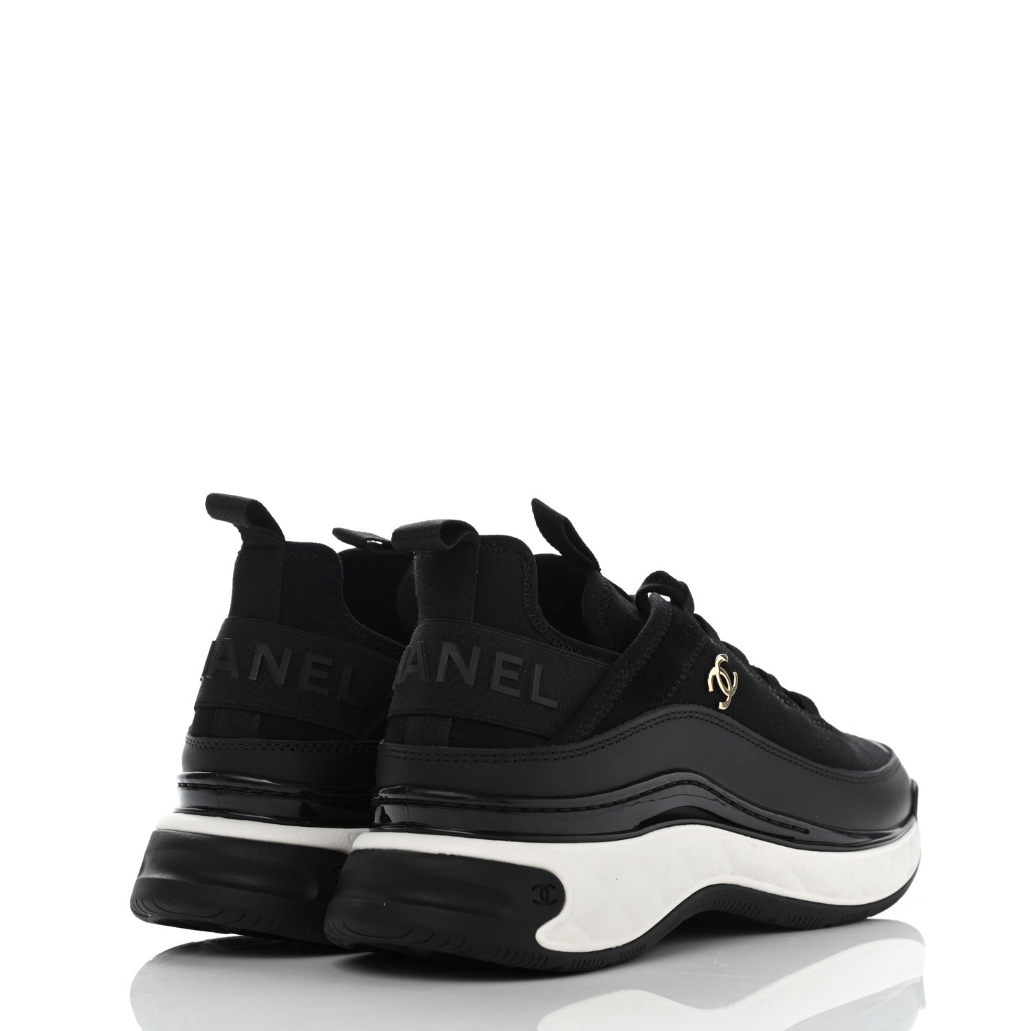 Chanel Velvet Calfskin Mixed Fibers CC Sneakers 38 Black 4 of 9