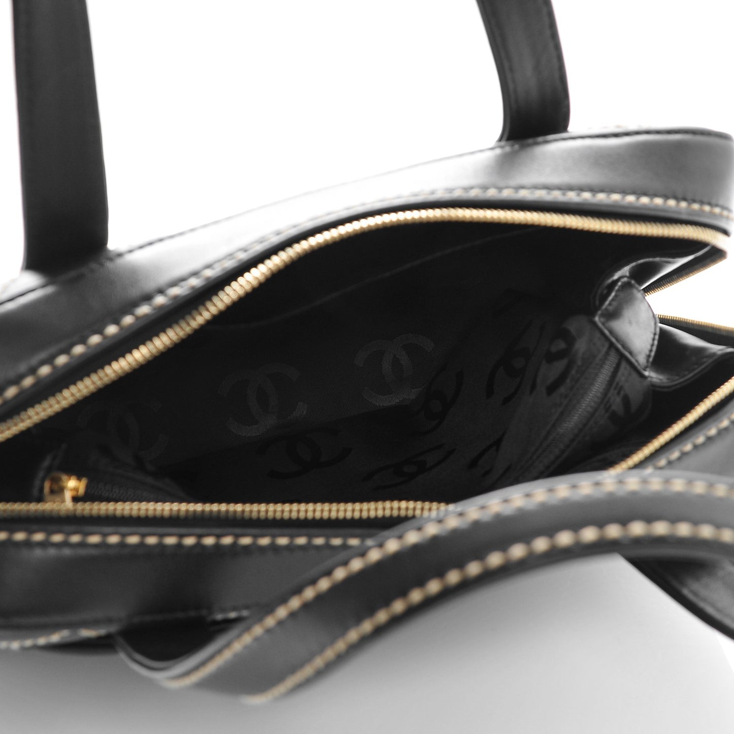 Calfskin Contrast Stitch Surpique Bowler Black