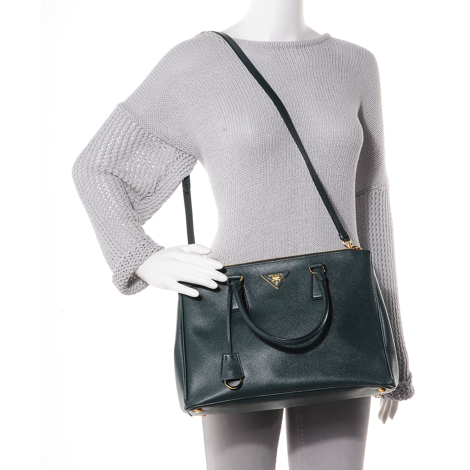 Prada Saffiano Lux Double Zip Medium Tote Smeraldo 2 of 9