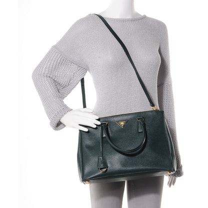 Prada Saffiano Lux Double Zip Medium Tote Smeraldo 2 of 9