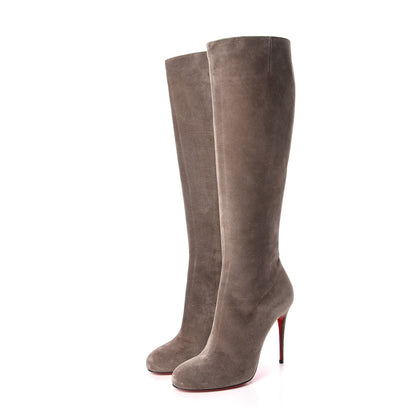 Christian Louboutin Veau Velours Fifi Botta 100 Knee Boots 38.5 Cendre 3 of 9