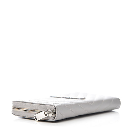 Saint Laurent Grain De Poudre Matelasse Chevron Monogram Zip Around Wallet Granite 4 of 7