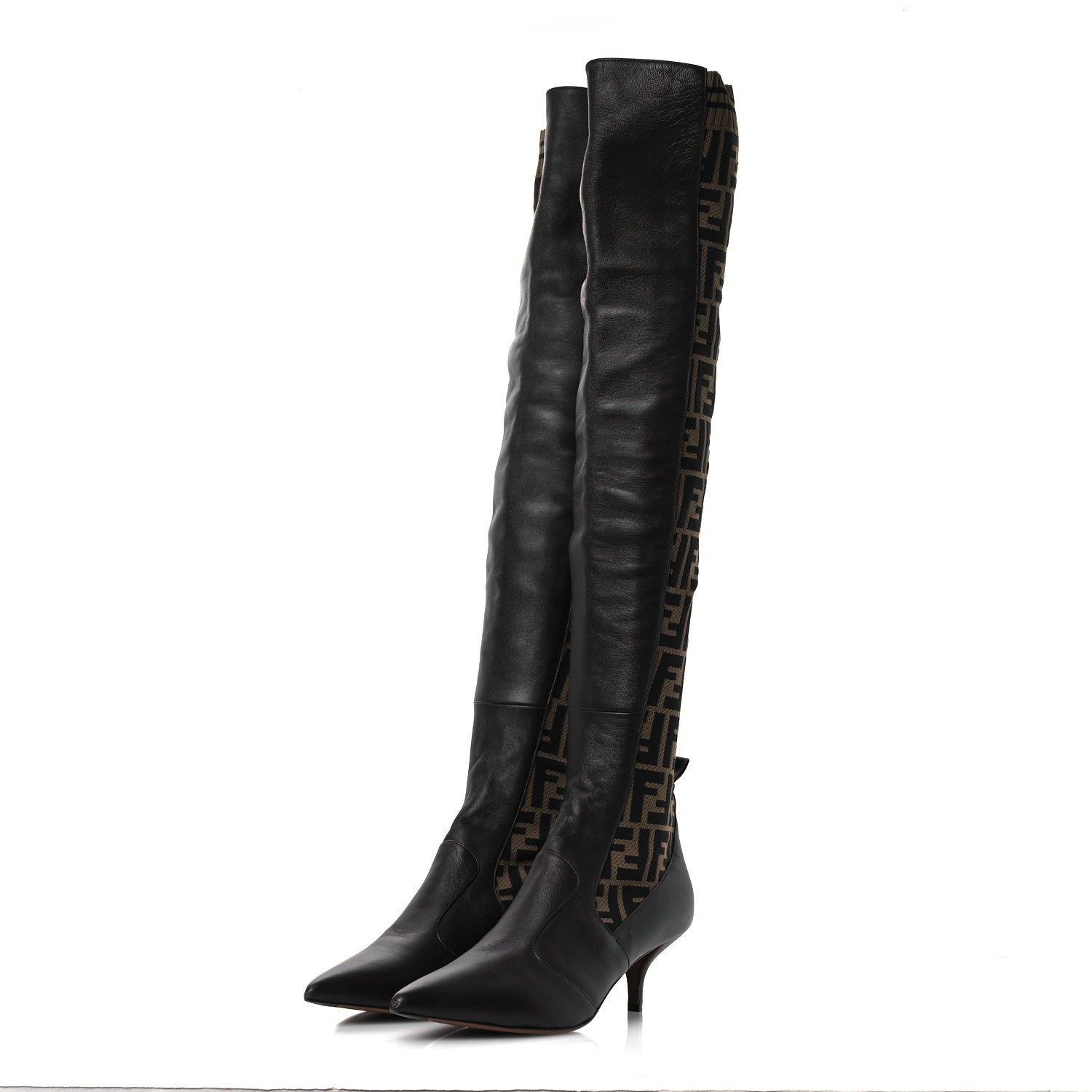 Fendi Nappa Microfiber Fabric FF Rockoko Thigh High Boots 40 Ebano Tobacco Black 4 of 12