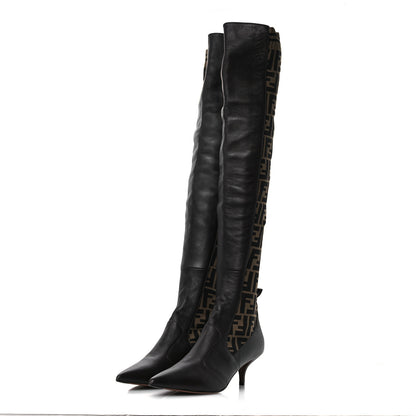 Fendi Nappa Microfiber Fabric FF Rockoko Thigh High Boots 40 Ebano Tobacco Black 4 of 12