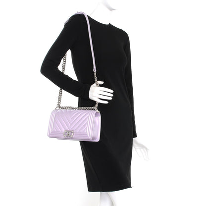 Chanel Metallic Lambskin Chevron Quilted Medium Boy Flap Pink 2 of 9