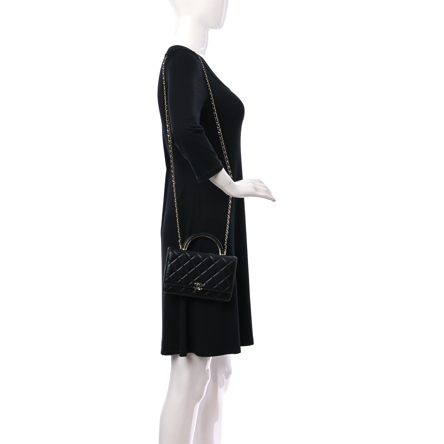 Lambskin Quilted Top Handle Wallet On Chain WOC Black