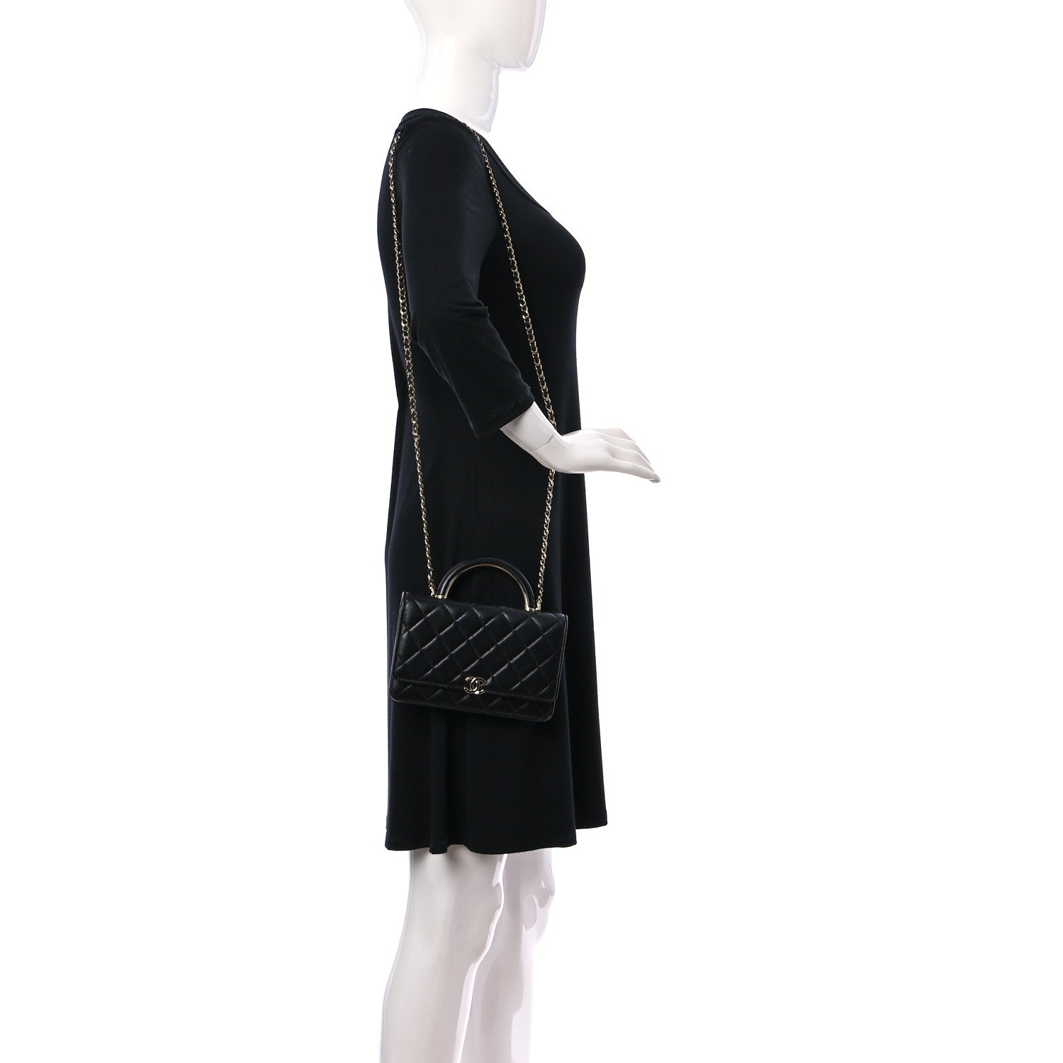 Chanel Lambskin Quilted Top Handle Wallet On Chain WOC Black 2 of 12