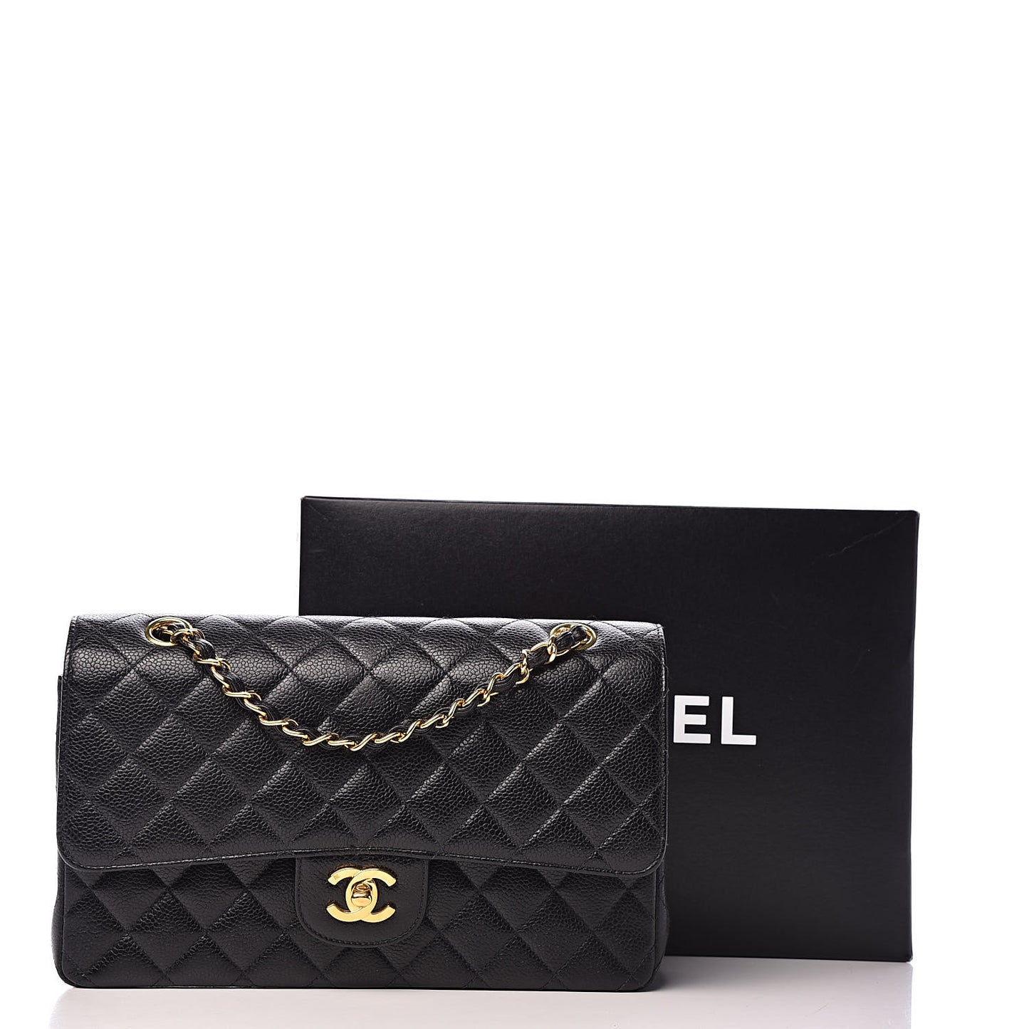 Caviar Quilted Medium Double Flap Black