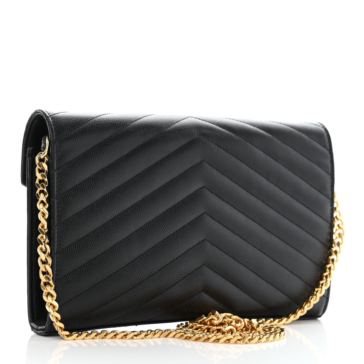 Grain De Poudre Matelasse Chevron Monogram Chain Wallet Black