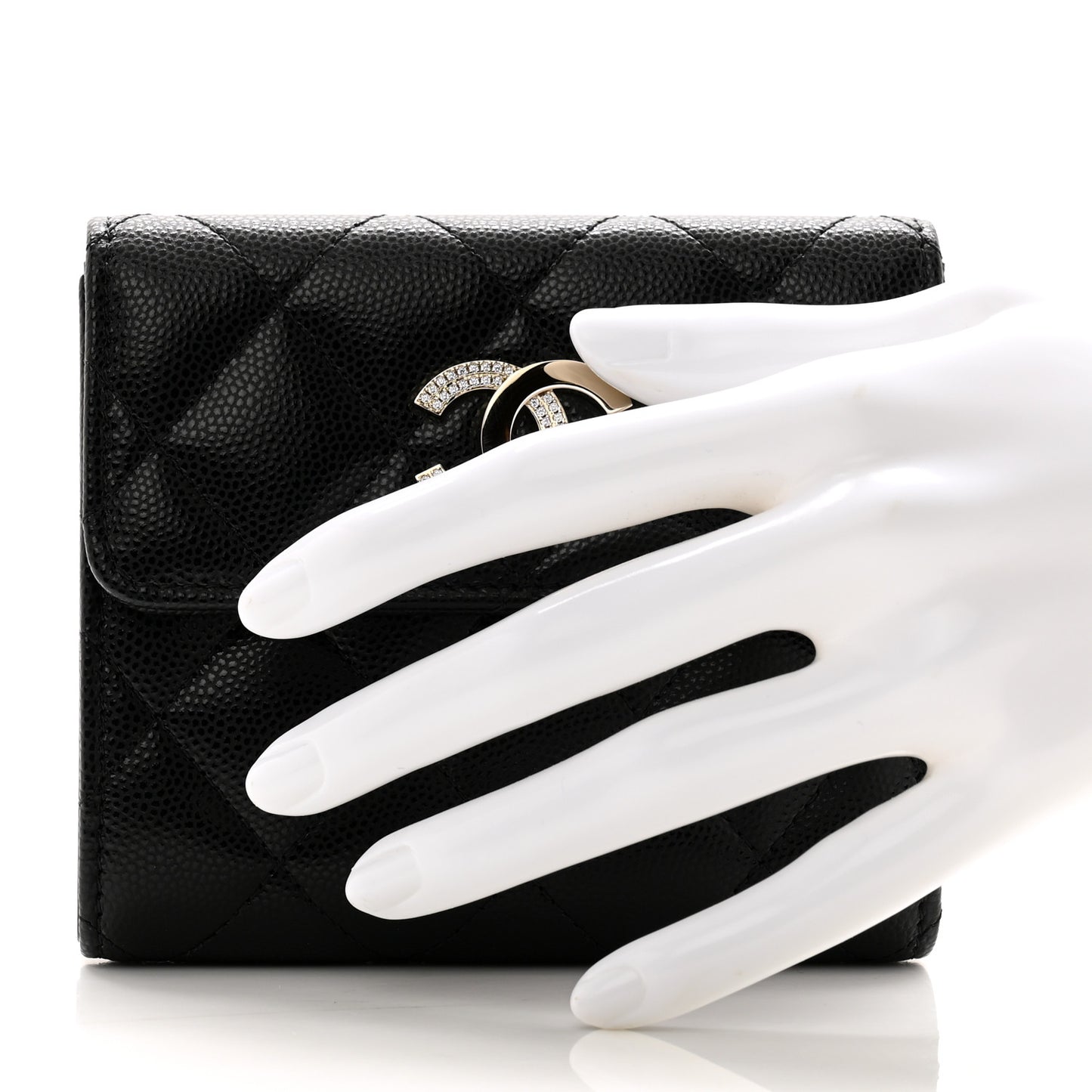 Caviar Crystal Quilted Small Flap Wallet Black