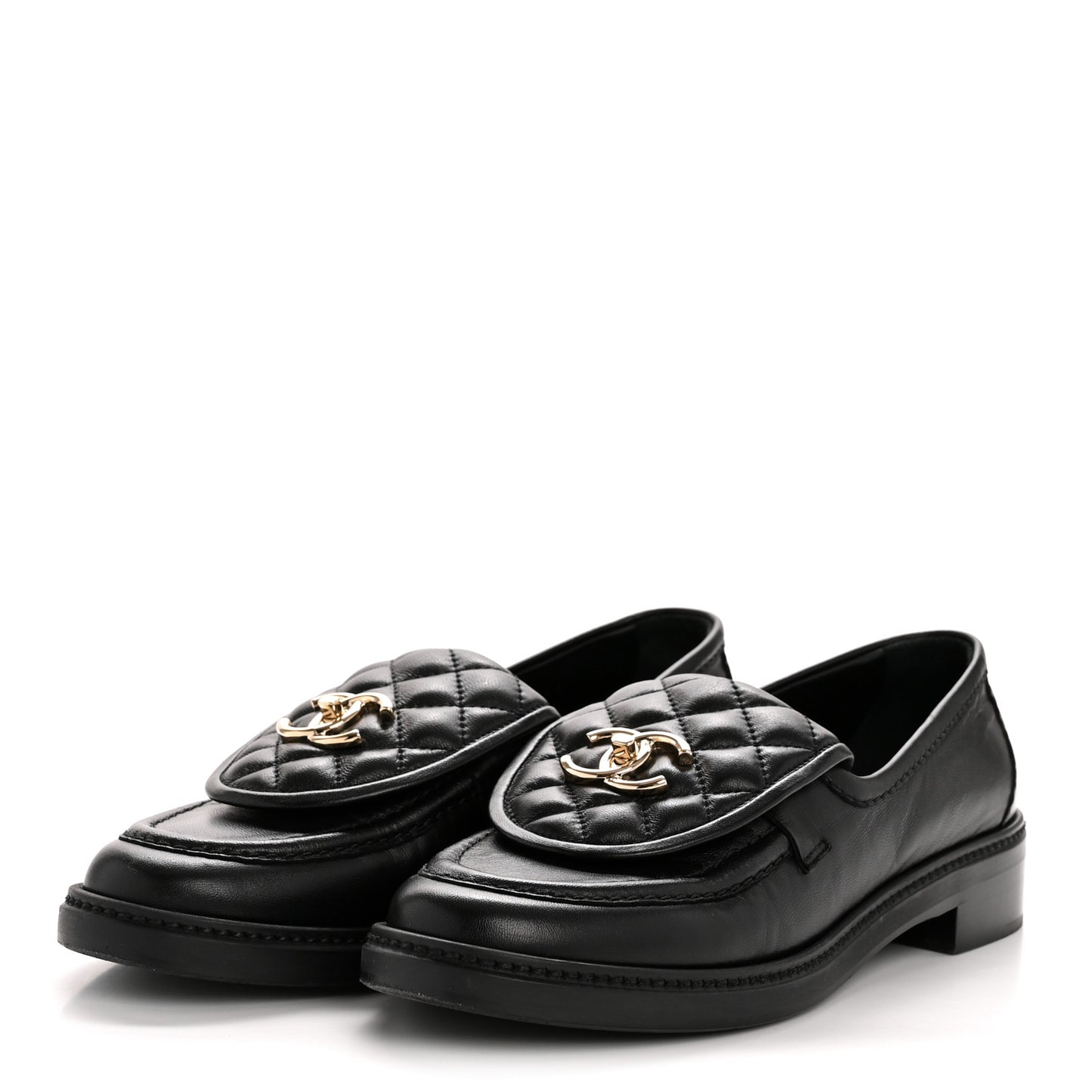 Lambskin Quilted CC Turnlock Loafers 38.5 Black