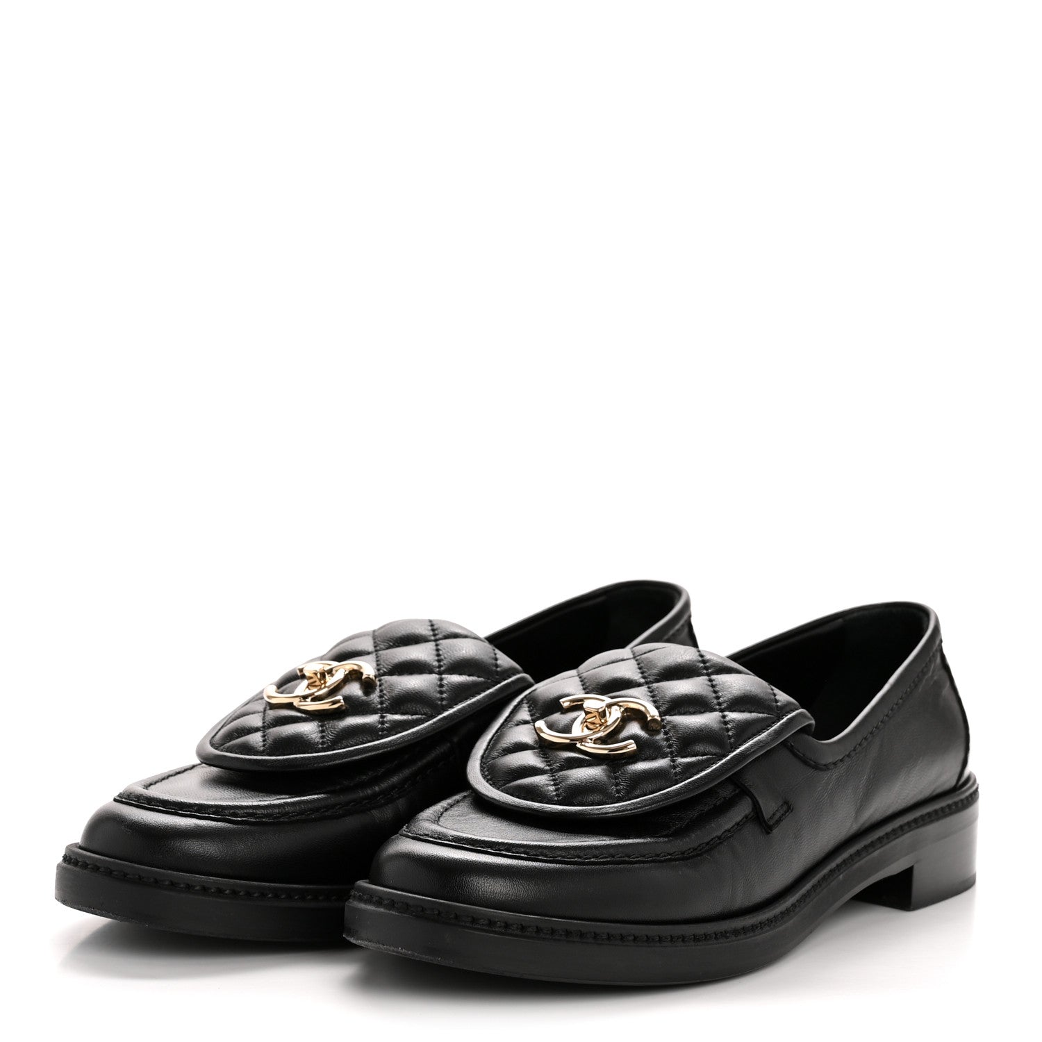 Chanel Lambskin Quilted CC Turnlock Loafers 38.5 Black 4 of 13
