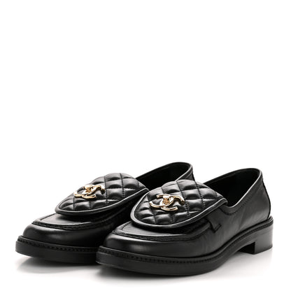 Chanel Lambskin Quilted CC Turnlock Loafers 38.5 Black 4 of 13