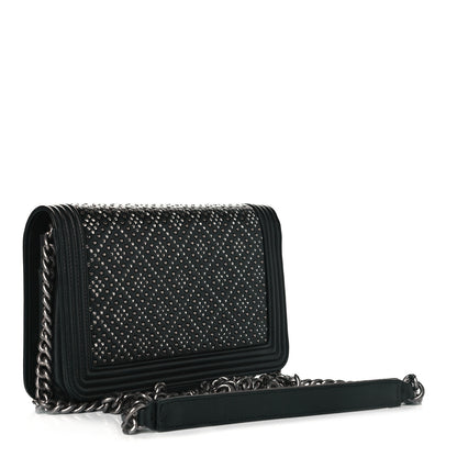 Chanel Calfskin Crystal Studded Quilted Boy Wallet On Chain WOC Black 2 of 8