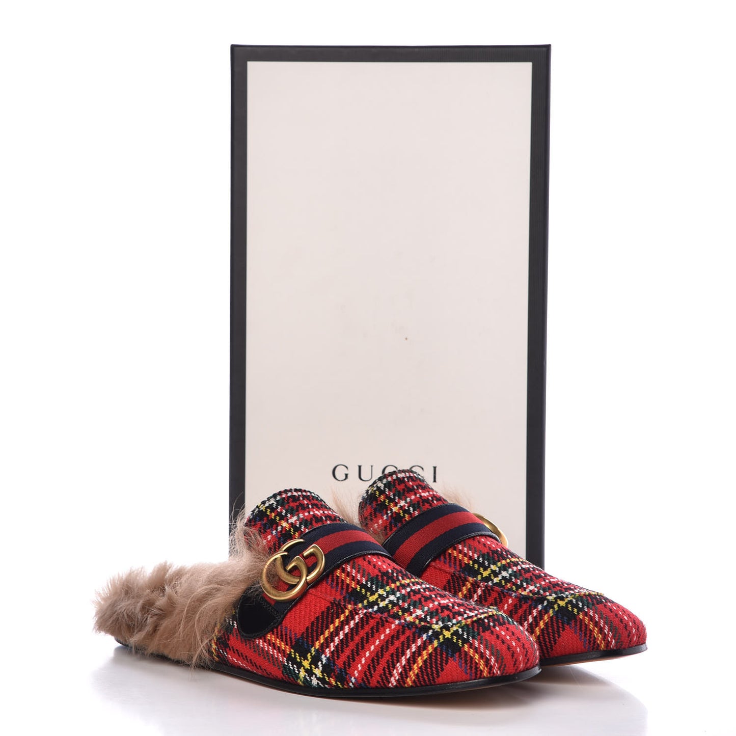 Tartan Fur Web GG Mens Princetown Slippers 10 Red