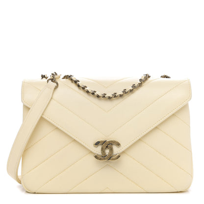 Chanel Lambskin Chevron Quilted Envelope Flap White 1 of 15