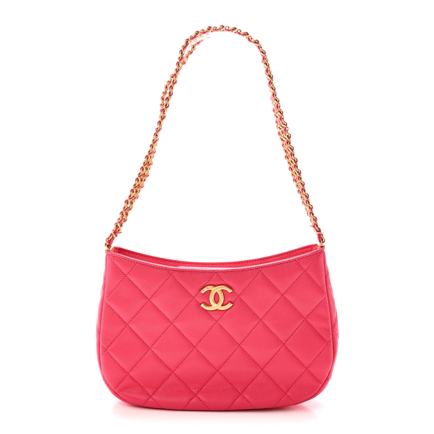 Caviar Quilted Triple Chain Shoulder Bag Pink