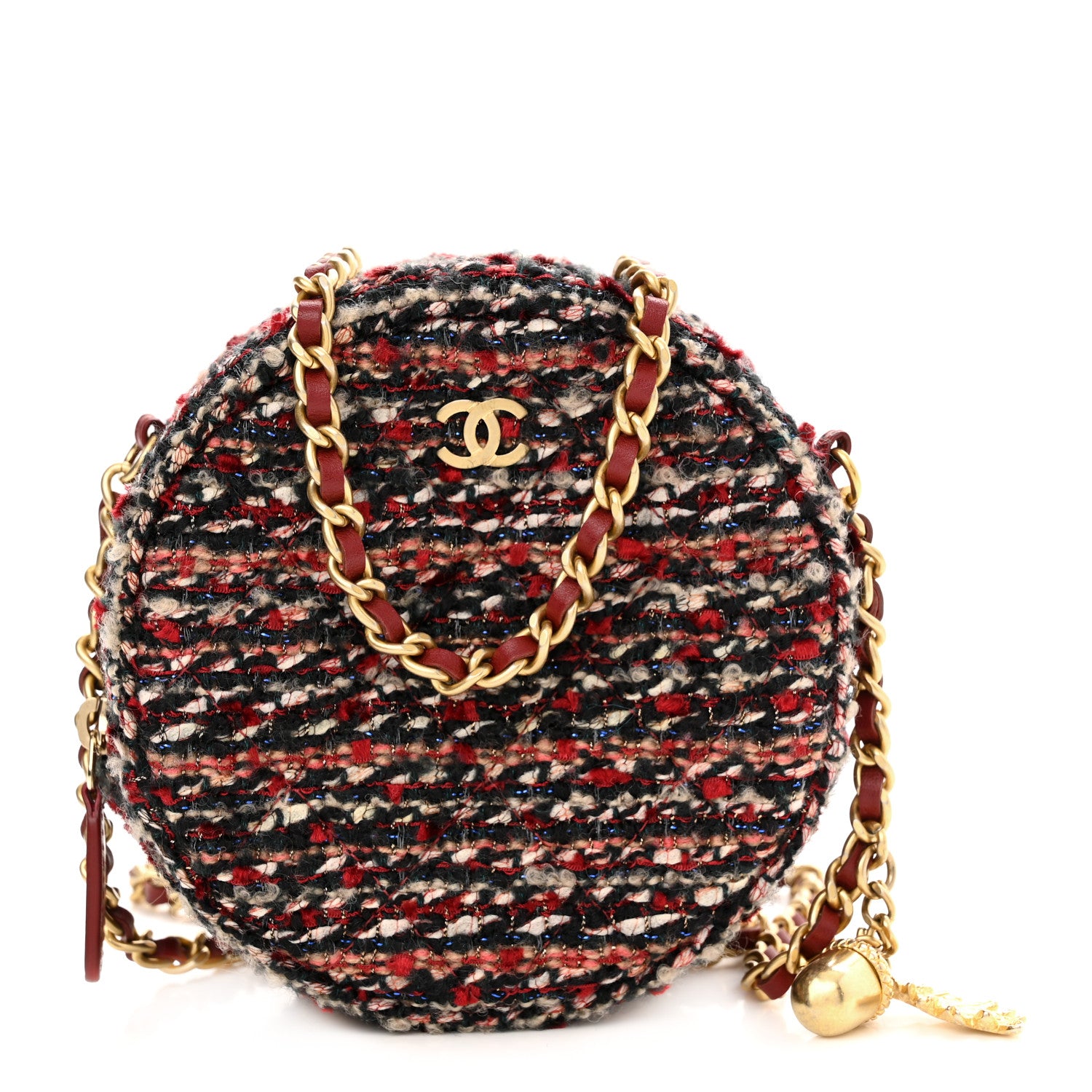 Chanel Tweed Quilted Round Clutch With Chain Red 1 of 11