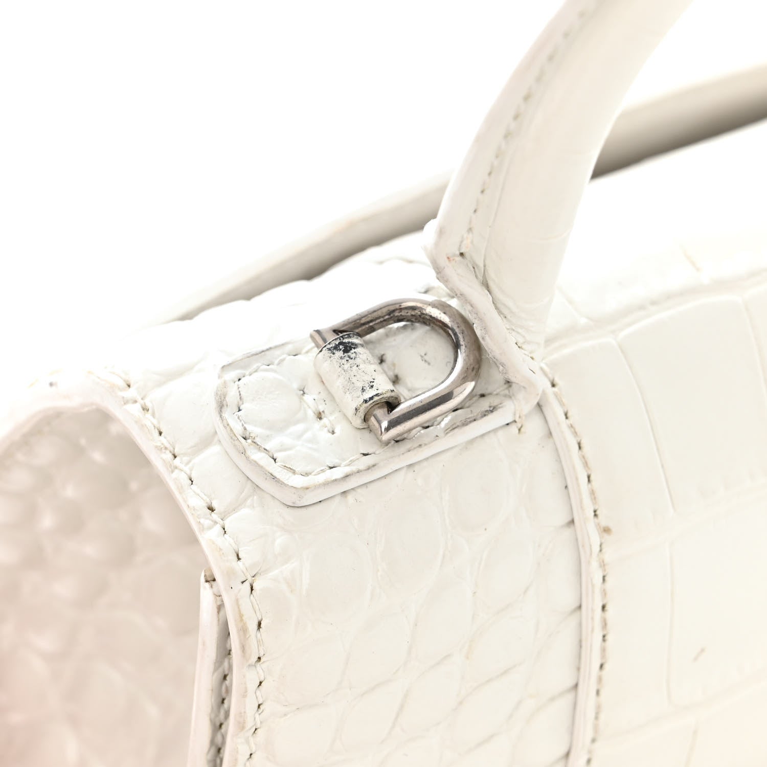 Balenciaga Shiny Calfskin Crocodile Embossed Hourglass Top Handle Bag XS White 15 of 19
