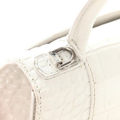 Balenciaga Shiny Calfskin Crocodile Embossed Hourglass Top Handle Bag XS White 15 of 19