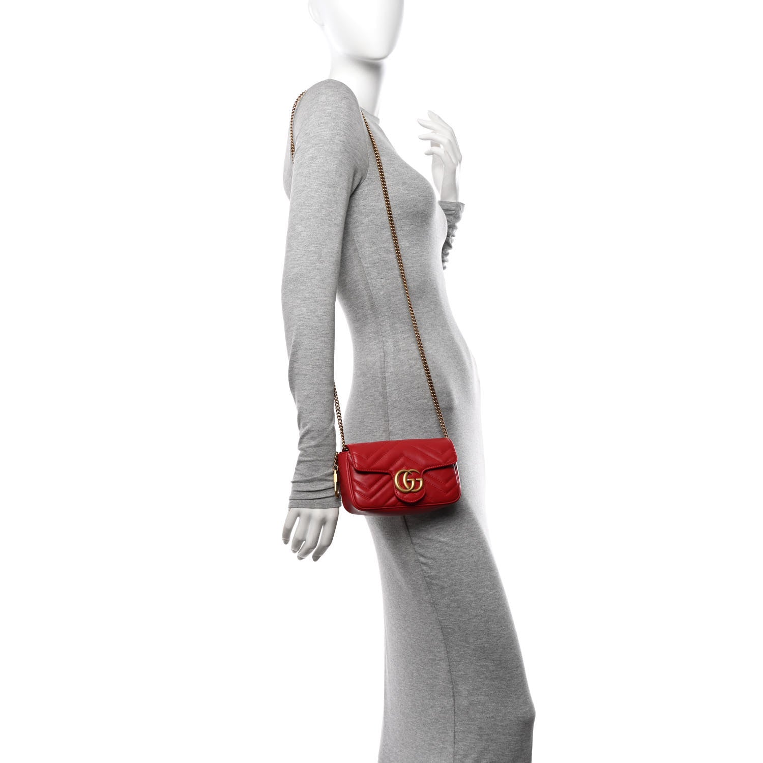 Gucci Calfskin Matelasse Super Mini GG Marmont Shoulder Bag Hibiscus Red 2 of 11