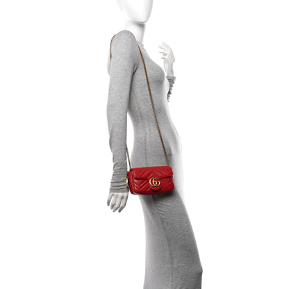 Gucci Calfskin Matelasse Super Mini GG Marmont Shoulder Bag Hibiscus Red 2 of 11